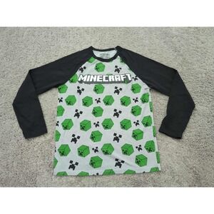 Minecraft Shirt Youth Boys XL 14 Raglan LongSleeve Mojang Creepers Allover Print